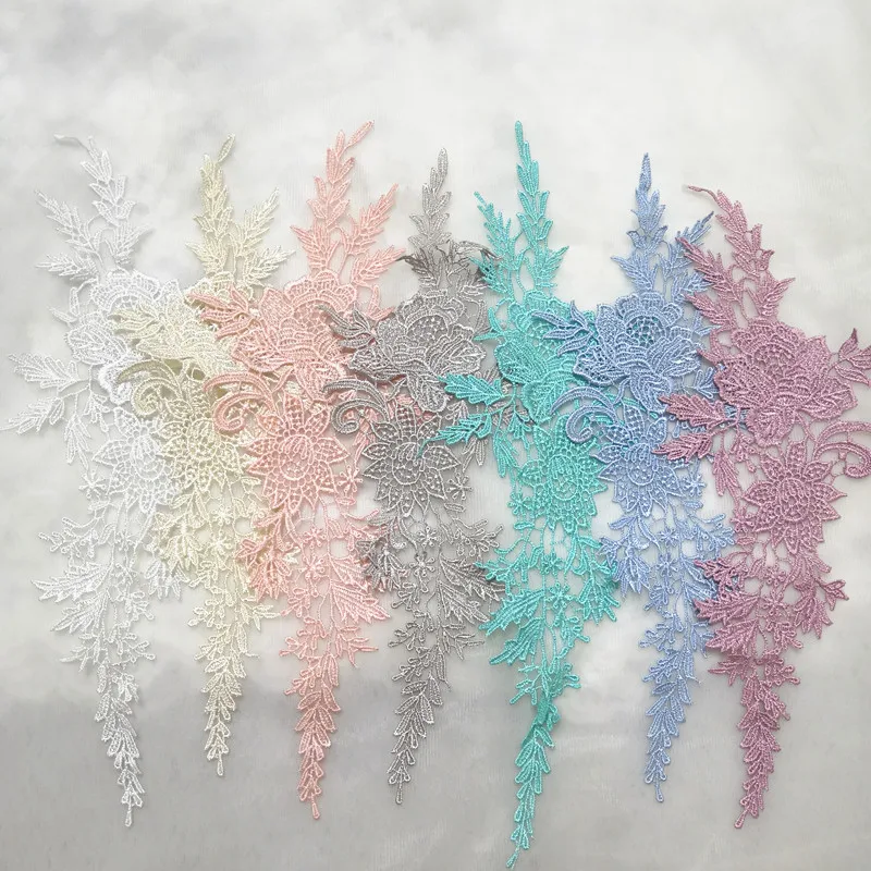 Vintage Colors Flower Embroidery Lace Appliqued Fabric Jacquard Ribbon Lace Fabric Sewing Trims Patch Scrapbooking 2Pcs = 1Pair,lace ribbon,lace fabric,lace sewing accessories,lace sewing supplies,lace accessories,clothing accessories,lace decoration,clothing craft accessories,sewing patches