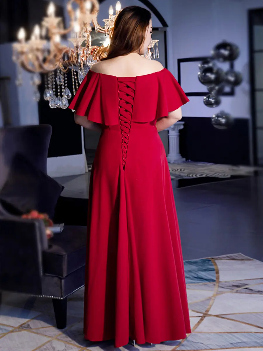 Вечерние платья размера плюс с открытыми плечами Robe De Soiree T538 Бордовые женские вечерние платья с вырезом лодочкой элегантные платья для выпускного вечера