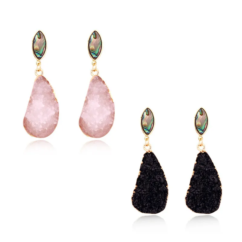 Vintage European Irregular Black Pink Druzy Resin Earrings Big Long Drop Earrings For Women Jewelry Pendientes Mujer Moda 2019 (2)