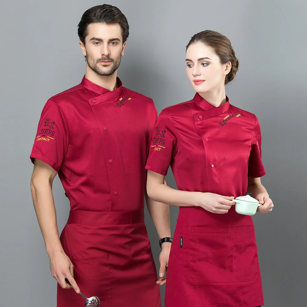 4 colors Food Service restaurant catering chef Workwear M-4XL high quality chef uniforms short sleeved embroidery Chef Jackets