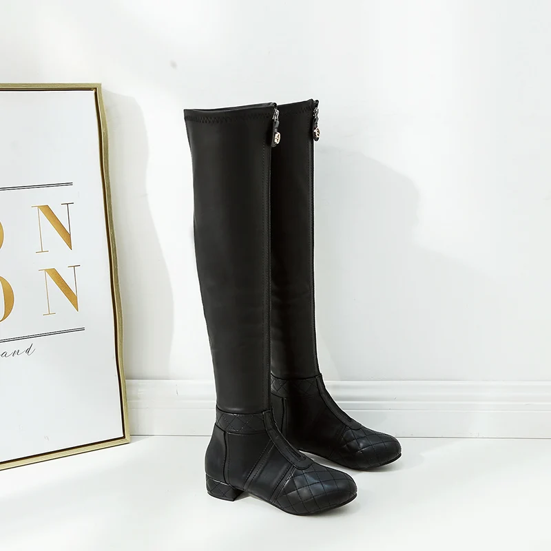 

2019 Women Over The Knee High Boots Female Leather Long Plush Warm Snow Knight Boots Ladies Luxury Winter Thigh Low Heels Shoes