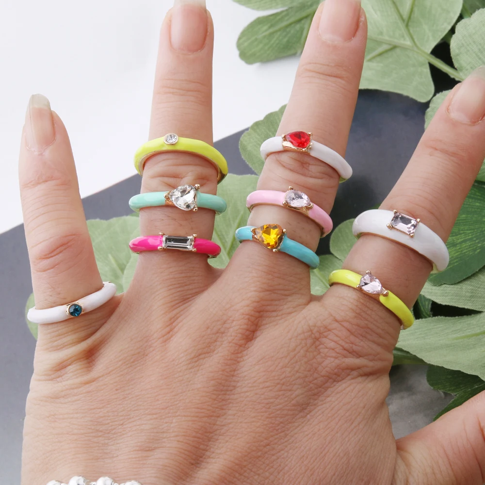 NeeFuWoFu Y2K Multicolor Enamel Dripping Oil Open Ring For Women, Adjustable  Gold Plated Chunky Finger Rings Party Jewelry