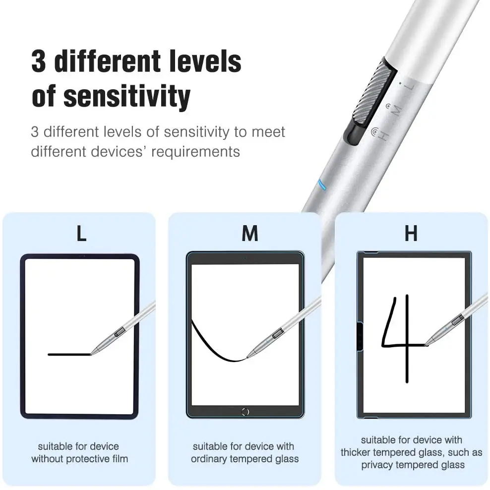 caneta capacitiva ajustável, sensibilidade, android, ios, fibra de carbono