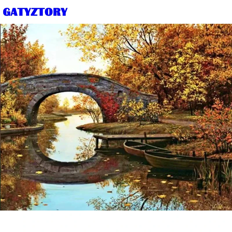 GATYZTORY Рамка DIY Краска по номерам причина деревья пейзаж акриловая краска по номерам Холст Краска для дома настенная художественная картина - Цвет: ZCA.10.24-1