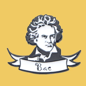 

O322 Wholesale 10pcs/lot Ludwig Van Beethoven Art Metal Enamel Pin Brooches Creative Metal Brooch Pins Denim Hat Collar Jewelry