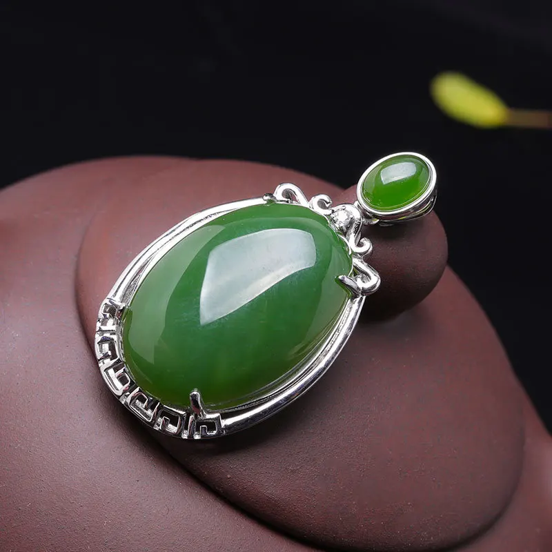 Безглицый натуральный зеленый JADE Jasper Подвески Ожерелья без цепи Настоящее серебро 925 ювелирные изделия для женщин вечернее кулон Платье P948