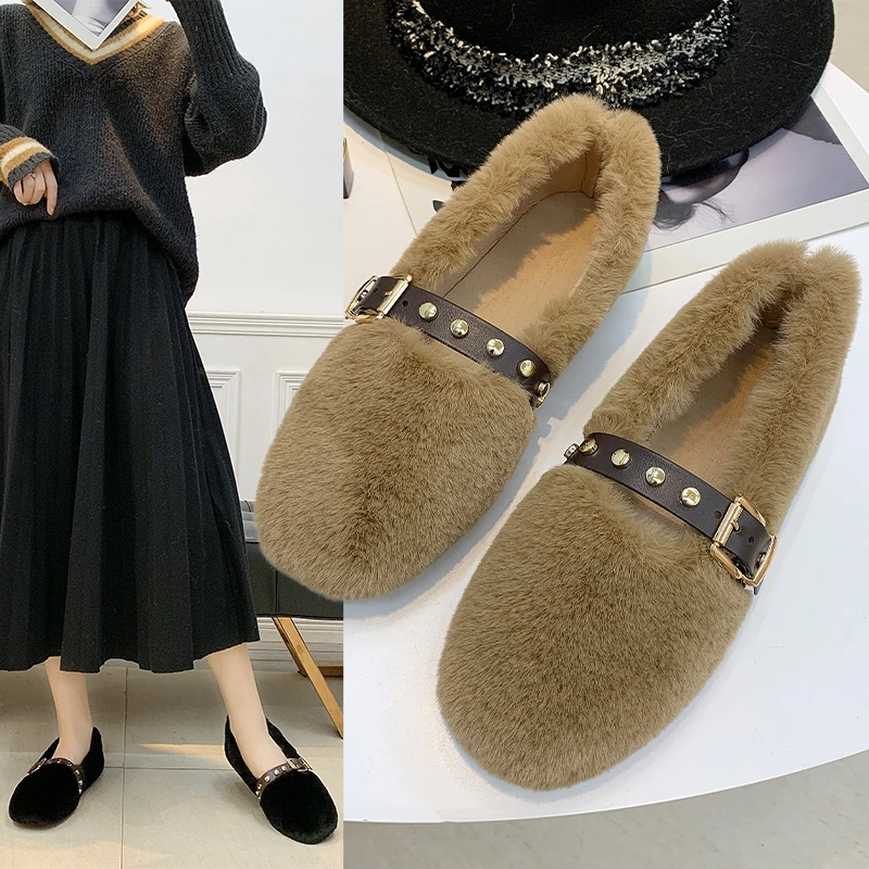 

Slip On Shoes For Women Flats Round Toe 2019 Fashion Women's All-Match Shallow Mouth Autumn Casual Female Sneakers Loafers Fur