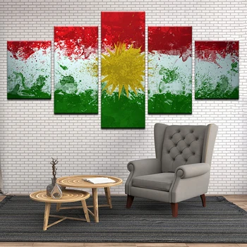 

5 Pcs Abstract Kurdistan Banner Art Oil Picture Home Wall Decoration Modular Canvas Painting HD Printed Poster Framed
