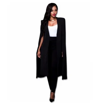 

Autumn Solid Color Long Section Big Cloak Elegant Spring Fashion Jacket Women Casual Sleeveless Coat