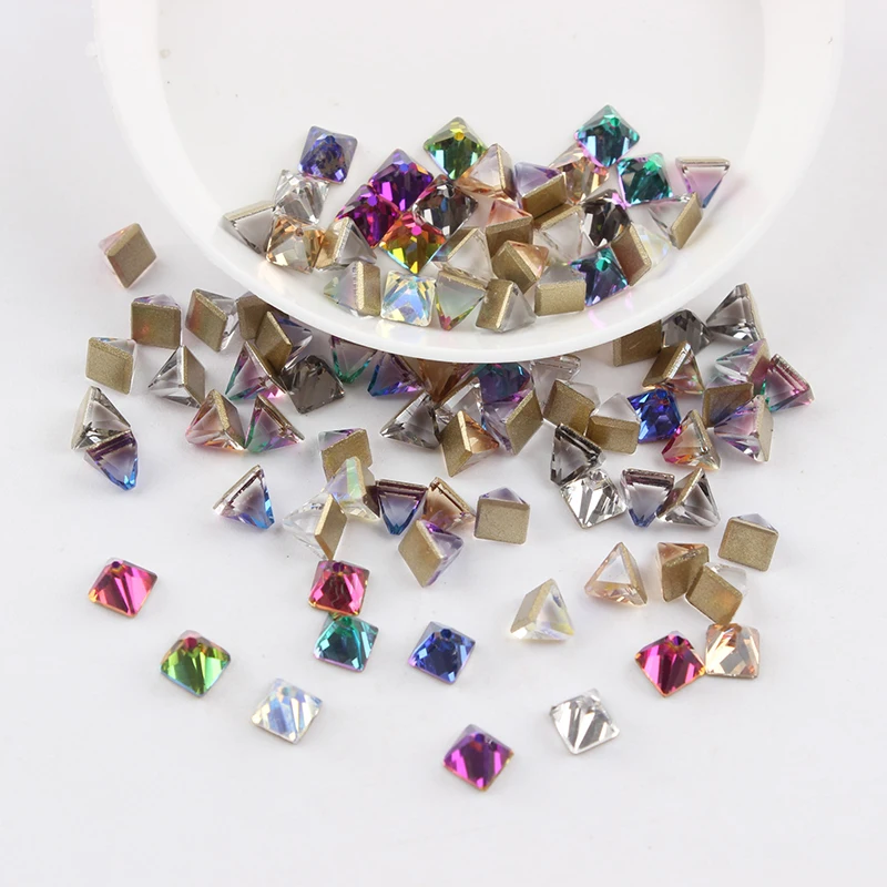 4mm square cone Все смешанные цвета, 30 шт, стразы для дизайна ногтей, сделай сам, без горячей фиксации, стеклянные камни для ногтей, драгоценные камни для 3D украшения для ногтей - Цвет: 4mm square cone