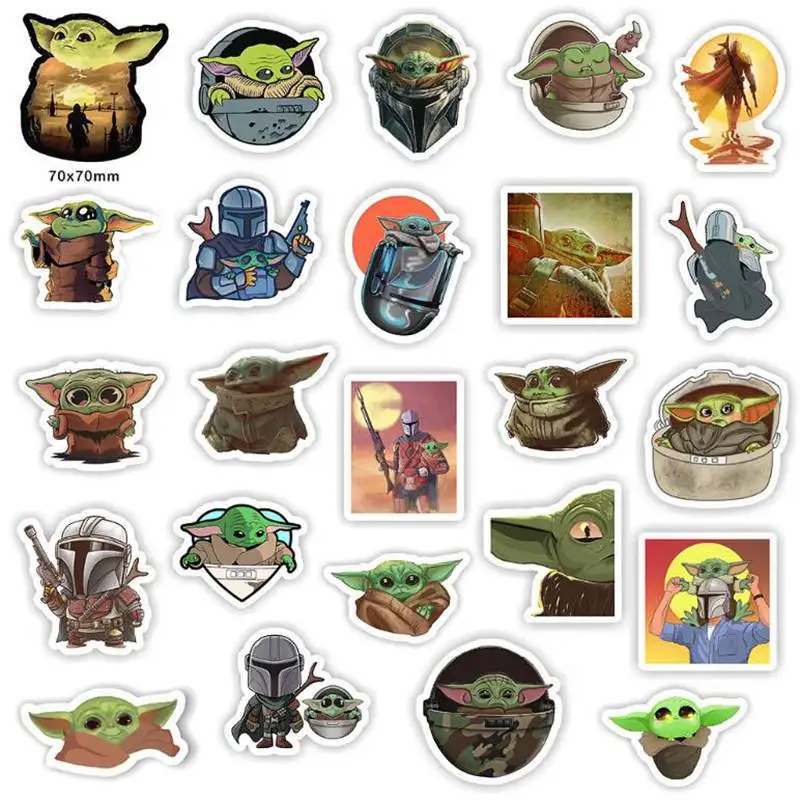 5PCS Cartoon Star Wars Baby Yoda Stickers For Kids Waterproof PVC Laptop Luggage Skateboard Motorcycle Sticker 3