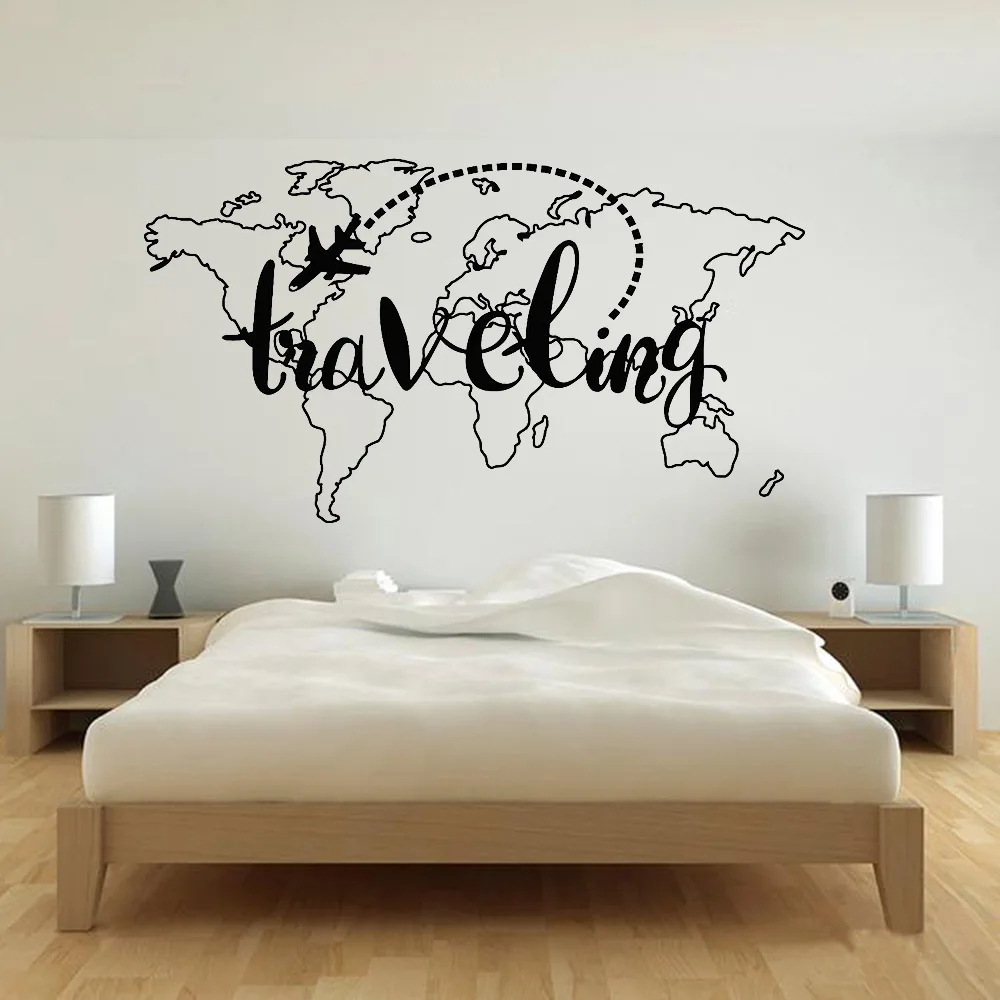 

Traveling Map Vinyl Wall Decal Vacation Tourism Aircraft Country Wall Stickers Home Decoration Accessories For Living Room C821