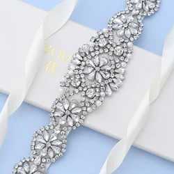 Handmade Luxury Silver Rhinestone Wedding Belts Girdles for Women Dress Female Accessories Bridesmaid Bridal Sequin Belt
