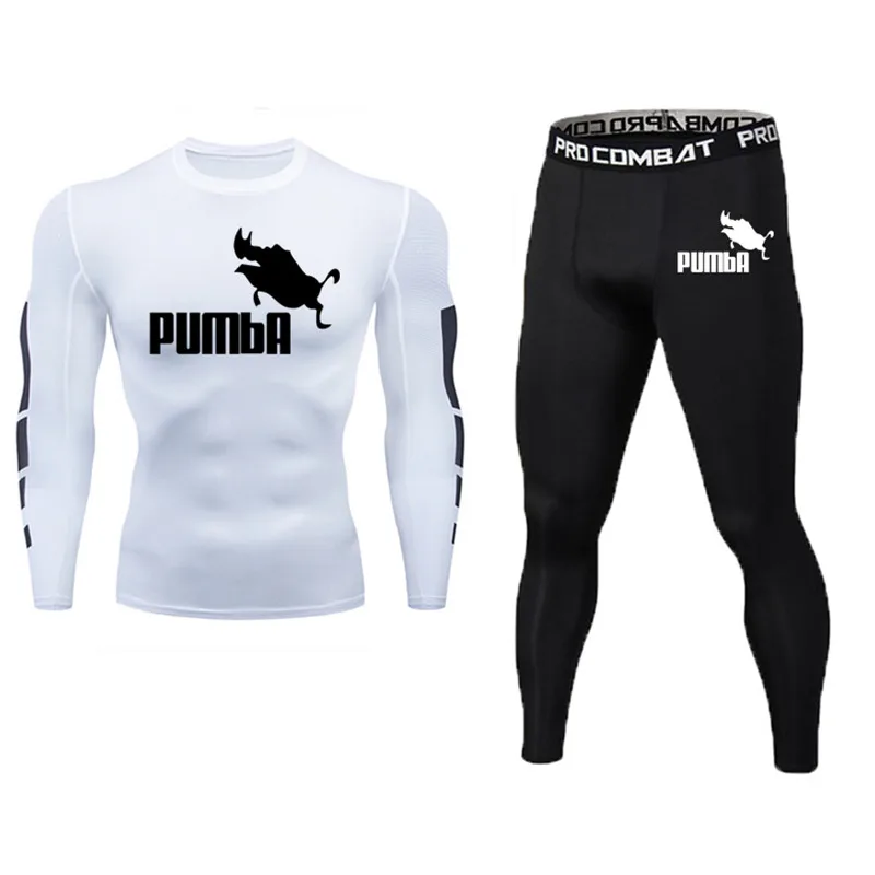 

24-hour delivery men's sports running suit compression T-shirt + pants tight long-sleeved MMA training clothes gym yoga clothes