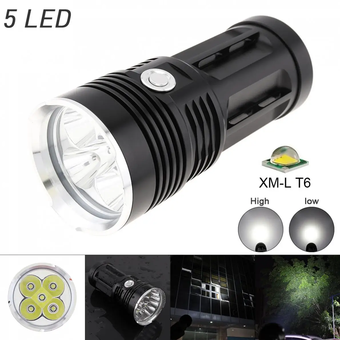 1500LM 5 x XML T6 LED Waterproof Outdoor 3-Mode Flashlight Torch Lamp for Camping