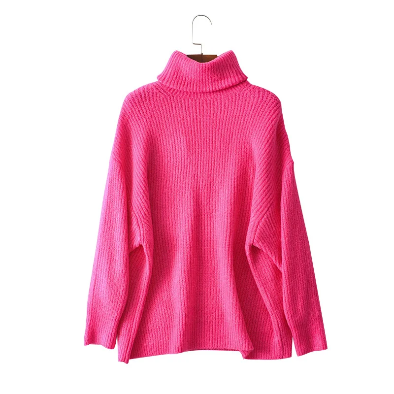 Винтажный Стильный вязаный свитер с высоким воротом большого размера для женщин модные теплые толстые свободные пуловеры с длинным рукавом Повседневные женские пуловеры - Цвет: as picture