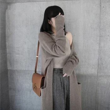 

2019 Women's Sweater Loose V-neck Sweater Simple Foreign Style Long Size Cardigan Jacket