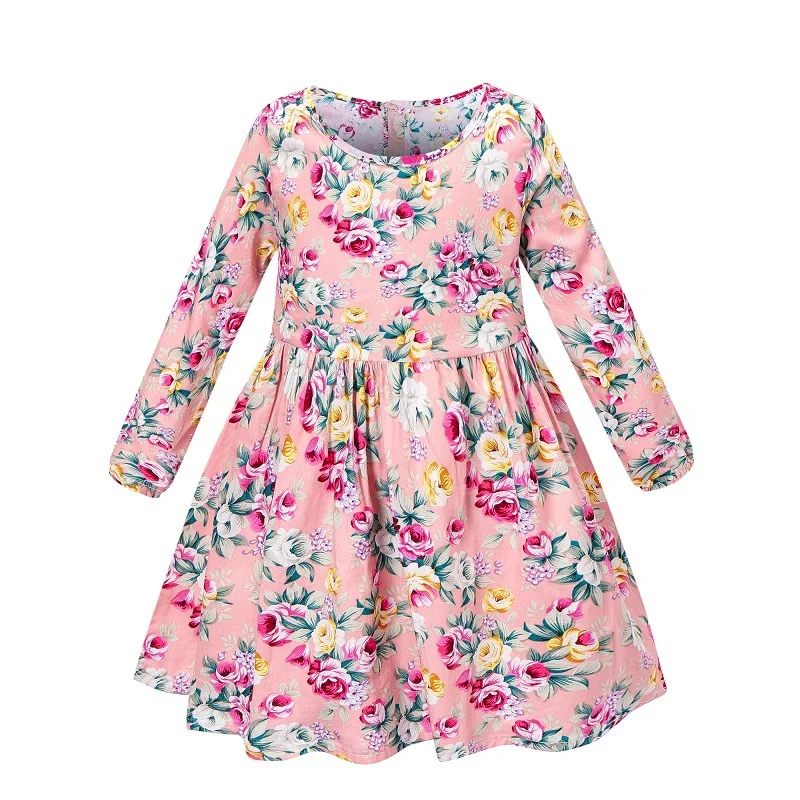 Spring Autumn Children Dresses for Girls Long Sleeve Cotton Kids Clothes Flower Print Baby Dress Children Clothing Girl Dress