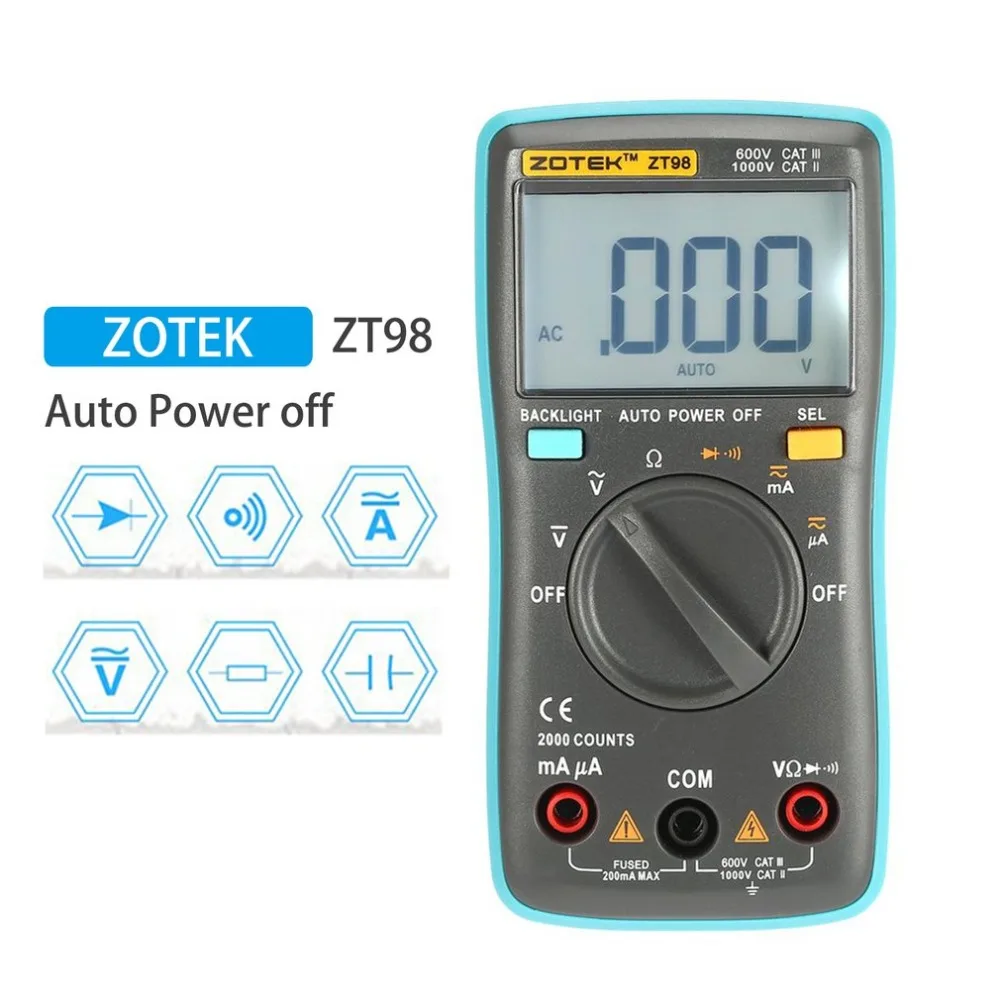 Цифровой мультиметр ZT98 ZT100 ZT101 ZT102 Амперметр Вольтметр Сопротивление Частота подсветка метр Напряжение Частота диода