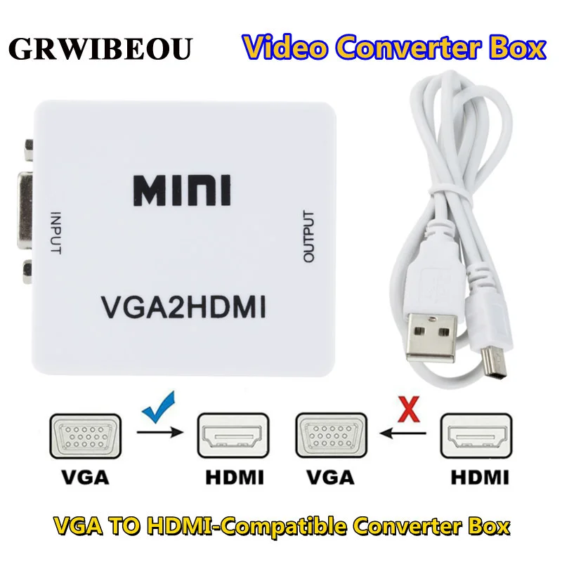 휴대용 미니 VGA to HDMI 호환 변환기 VGA2HDMI 비디오 박스 오디오 어댑터 1080P 노트북 PC HDTV 프로젝터 TV VGA2HDMI