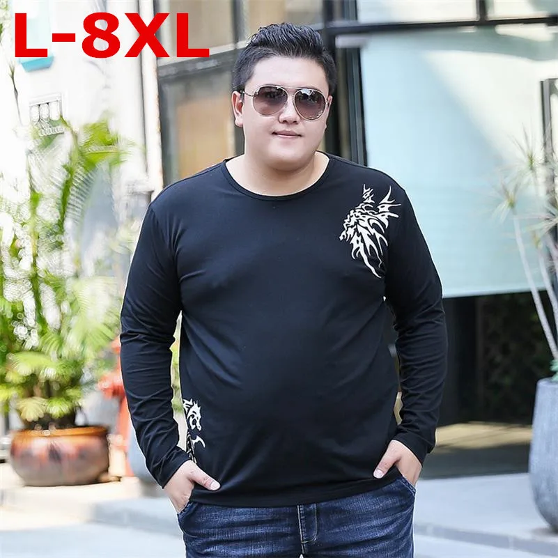 Размера плюс 8XL 6XL 5XL 4XL Осенняя футболка с длинным рукавом мужская брендовая