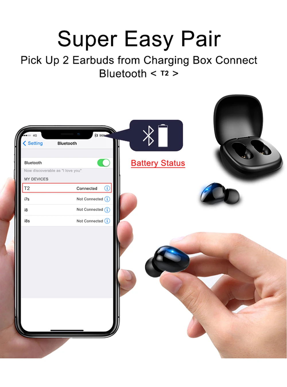 T2 TWS Bluetooth 5,0 Беспроводные наушники с микрофоном, 3D стерео бас гарнитура Беспроводные наушники для телефона