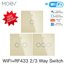 Commutateur tactile WiFi intelligent RF433, 2/3 voies, commande via application Tuya, commande vocale Alexa Google Home, 1/2/3 voies