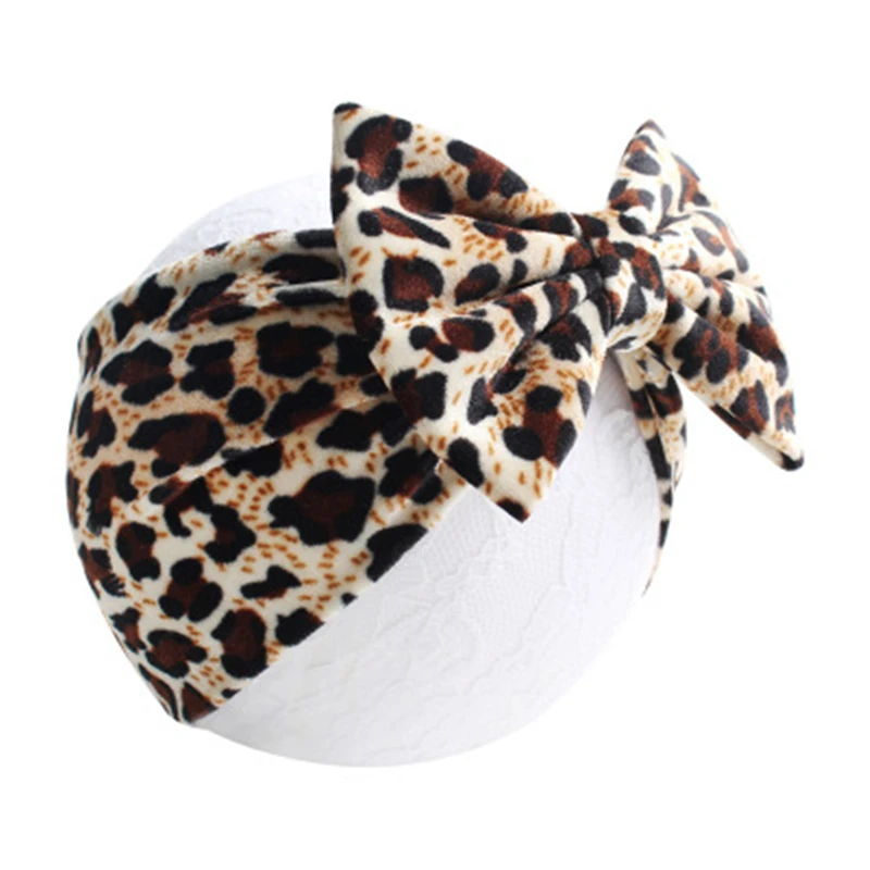 

5 inches Baby Velvet Turban Fashion Hair Bows Headband for Kids Headwrap Leopard Print Elastic Diy Girls Hair Accessories