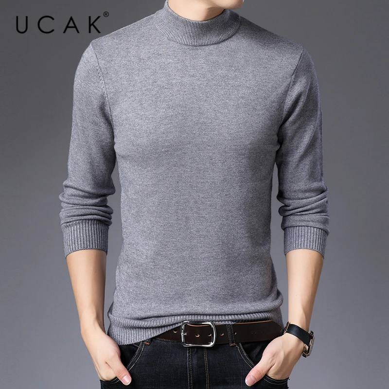 Barato UCAK-suéteres de cuello alto para hombre, ropa de calle de invierno, jersey de Color sólido, U1208 wxQKMew5B8l