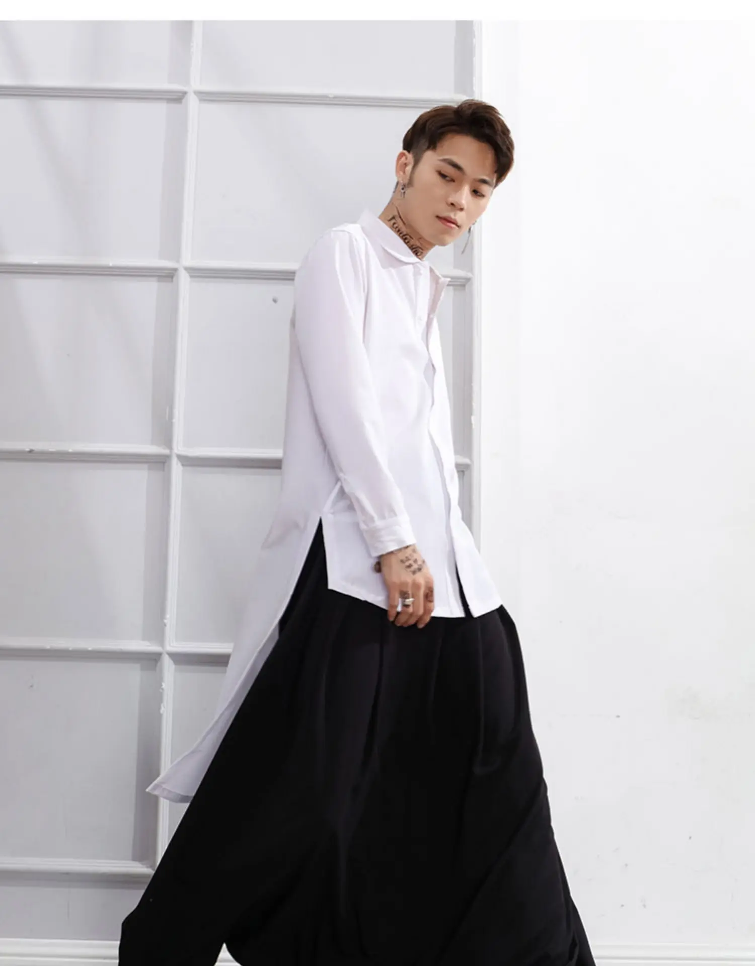 Men's trousers spring and summer culottes crotch pants wide leg pants men's casual pants large harem pants black