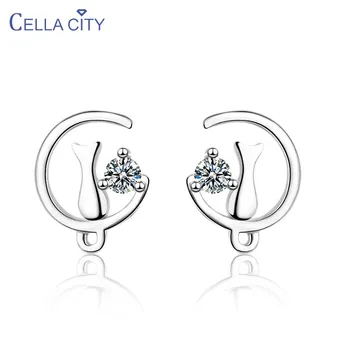 

Cellacity Korean Edition Silver 925 Earrings for Women Fine Jewelry Moon Cat Simple Design Round Gemstone Ear Studs Wholesale