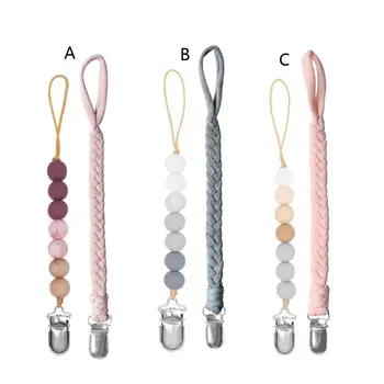 

Pacifier Clips Braided Pacifier Chain & Silicone Beaded Pacifier Holder Teether 23GD
