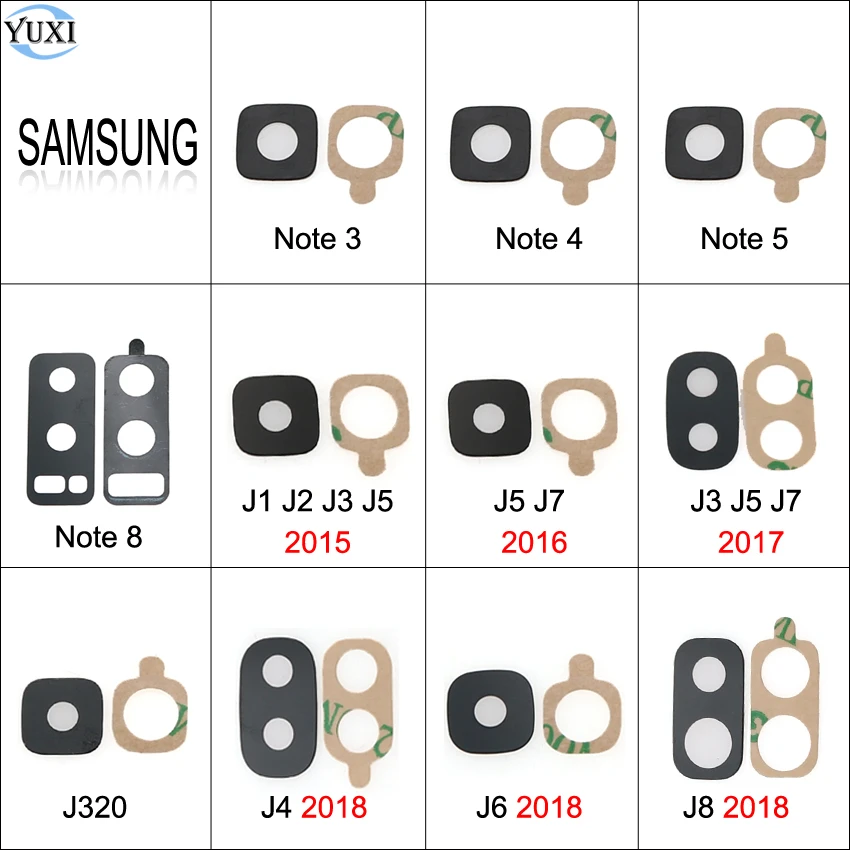 

YuXi Rear Back Camera Glass Lens Cover For Samsung Galaxy Note 8 5 4 3 J320 J4 J6 J8 2018 J1 J2 J3 J5 J7 2017 2016 2015