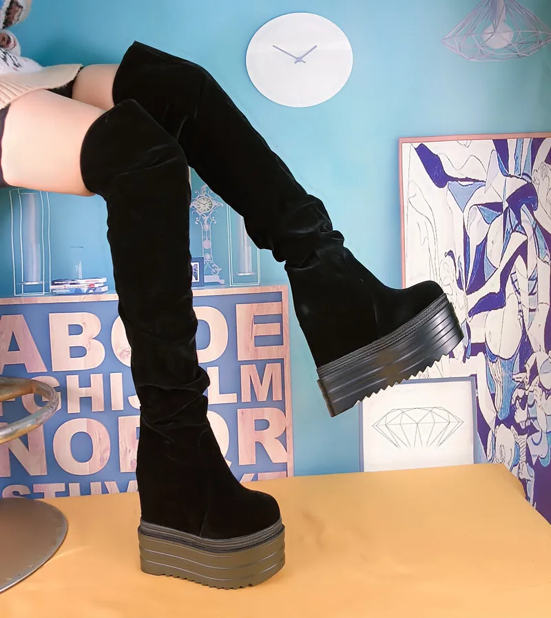 Long Boots Women Knee High Winter Hidden Heel Thin Leg Long Over