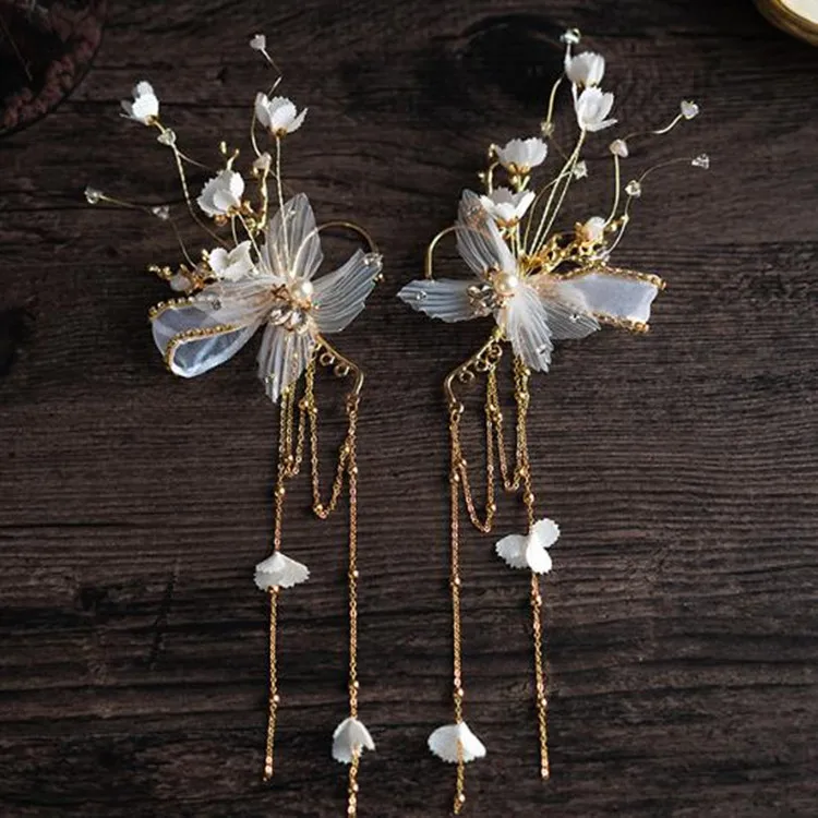 

bride's headdress wedding accessory ear clip hanging super fairy Flower charm earrings earcuff non pierced earrings