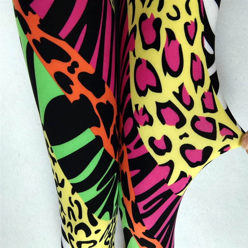 FCCEXIO Leopard Grain Color Print Women Leggings High Elastic Running Sports Leggings Slim Female Casual Trousers Fitness Pants leather leggings