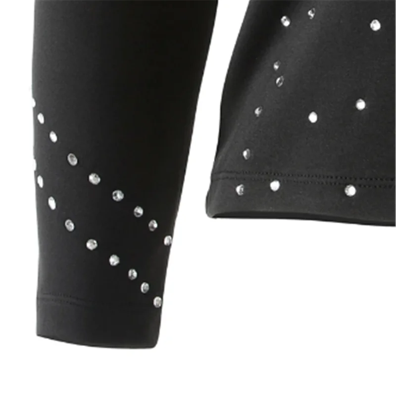 Women's Girls' Ice Skating Figure Tops Jackets Training Long Sleeve High Elasticity Kids Rhinestone