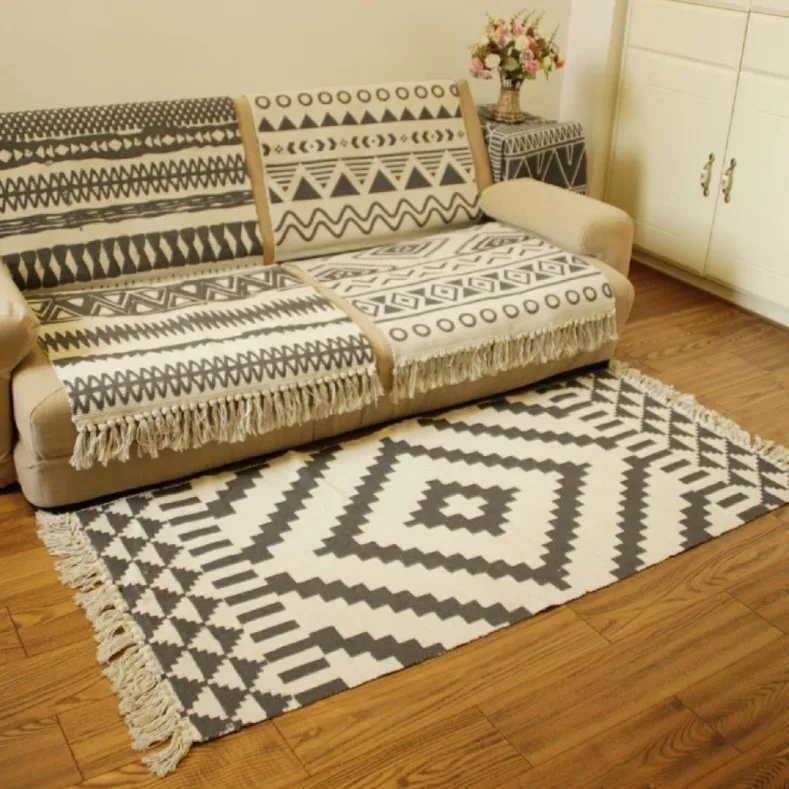 

Nordic Geometric Area Rug Cotton Soft Tassels Home Carpets For Living Room Bedroom Kid Room Decorate Carpet Floor Door Mat