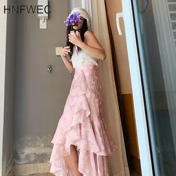 

ruffles vent hem skirt for women 2020 summer new elegant printed long skirt Trumpet sexy zipper bottoms famale T935