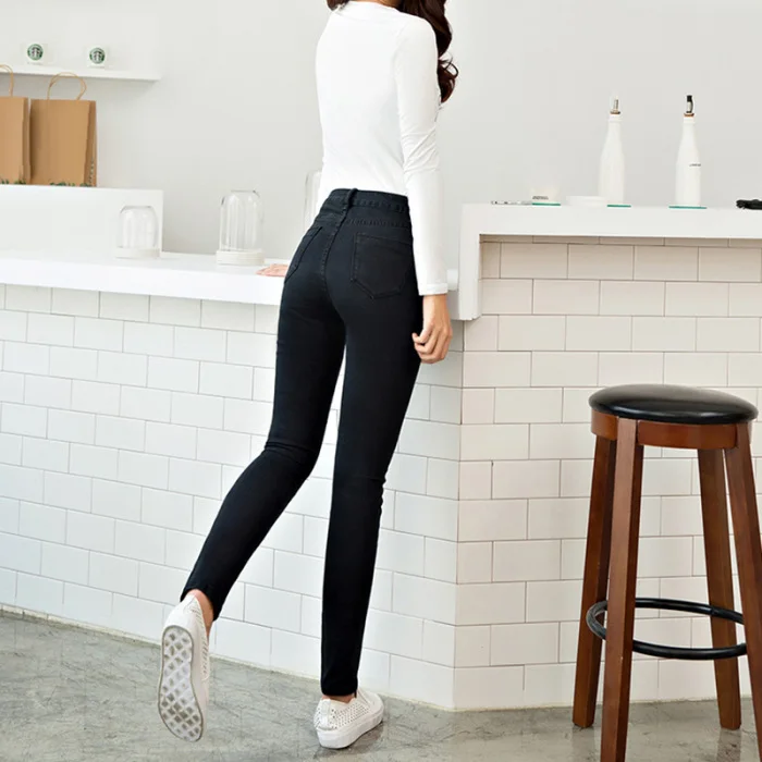 Горячая Womem джинсы сплошной цвет Slim Fit Эластичные повседневные джинсы-карандаши CXZ