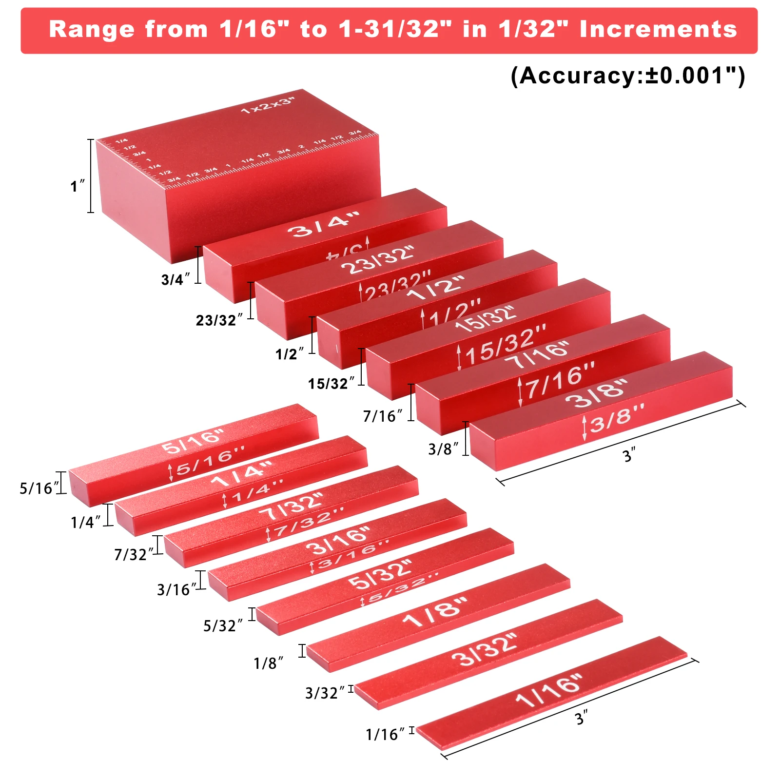 15Pcs Block Bar Height Gauge Portable Aluminum Alloy Woodworking Profile Bench Saw Accessories Precision Measuring Tools