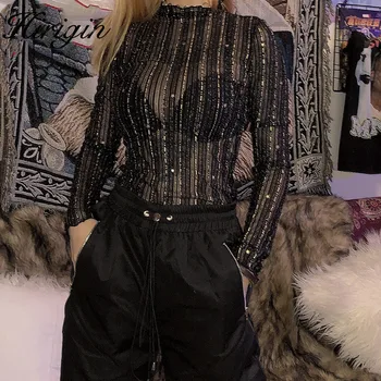 

2020 Autumn Winter Bodysuit Macacao Feminino Bodysuit Overalls for Women Sexy Chic O-Neck Striped Jumpsuit Cami Bodysuit