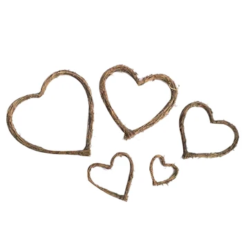 

4-12 Inch Rattan Diy Natural Twig Heart Shaped Garland Hanging Wreaths Rattan Festive Shop Window Door Decor ,5Pcs