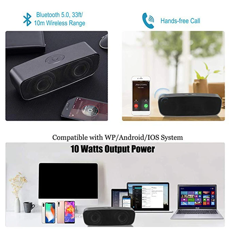 Bluetooth 5,0 динамик шумоподавление беспроводной HIFI Surpport TF карта U диск FM радиосабвуфер с