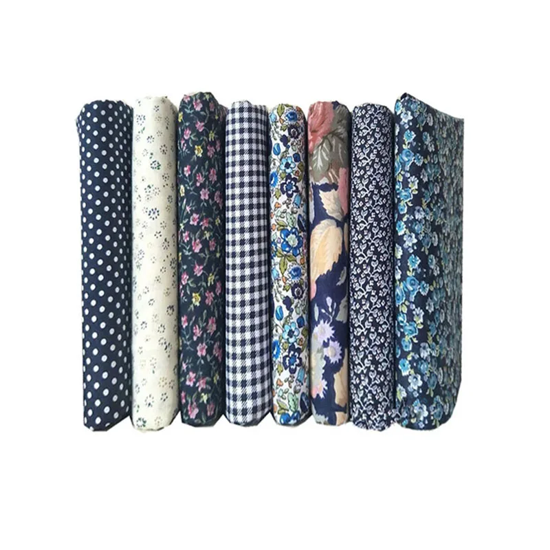 8 шт. 25X25 см темно-синяя хлопковая ткань в горошек с цветочным принтом, тканевая Ткань для шитья, Лоскутная Ткань для рукоделия, ткань для поделок