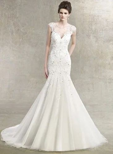

2017 Wrap Floor-length Lace Mermaid Wedding Dresses Shipping New Applique Beaded Mermaid Sheer Open Back Custom Made Rhinestone