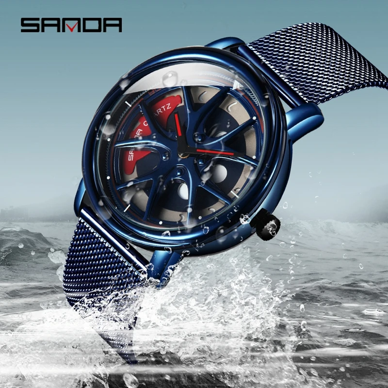 

SANDA Watches Quartz Men Wristwatch Blue Stainless Steel Mesh Strap Fashion Casual Watch Man Clock Male relogio masculino 1025