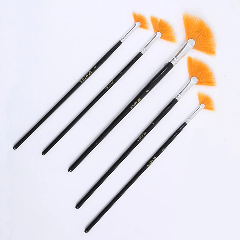 5Pcs Fan form Gouache Malerei Pinsel Kinder Student Nylon Haar Holzgriff Malerei Künstler Pinsel Set Zeichnung Kunst Liefert – Detail 2