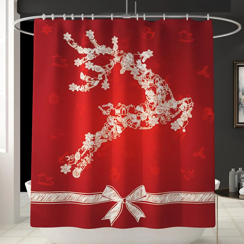 B Shower Curtain Счастливого Рождества лось Санта водонепроницаемый Душ занавеска пьедестал Ковер Крышка Туалет крышка для ванной коврик набор украшения ванной комнаты - Цвет: B Shower Curtain