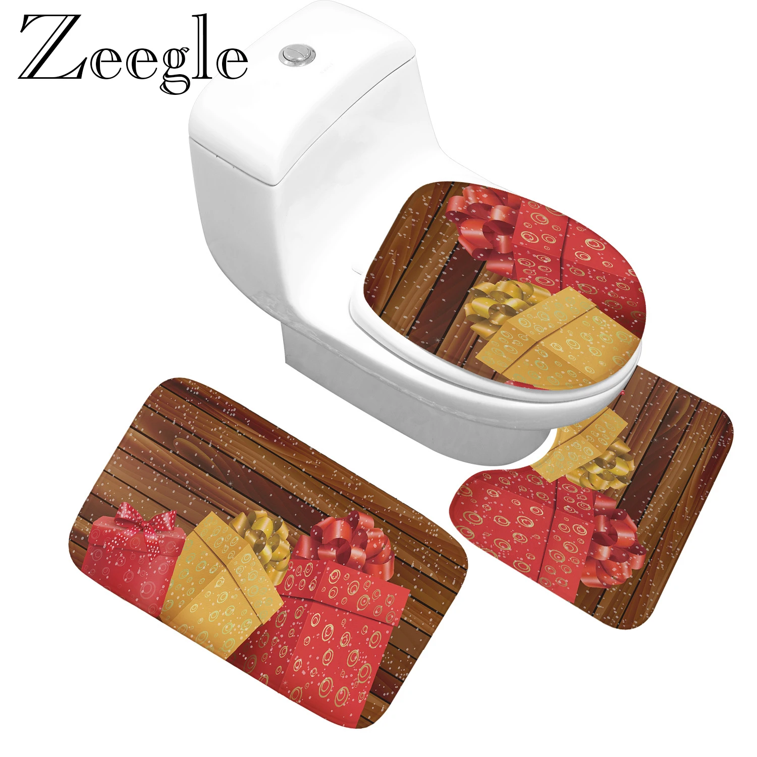 Zeegle 3 шт./компл. Ванная комната Комплект ковриков для фланелевый банный коврик ковер Нескользящие Коврик для душа Новогоднее украшение Туалет ковер